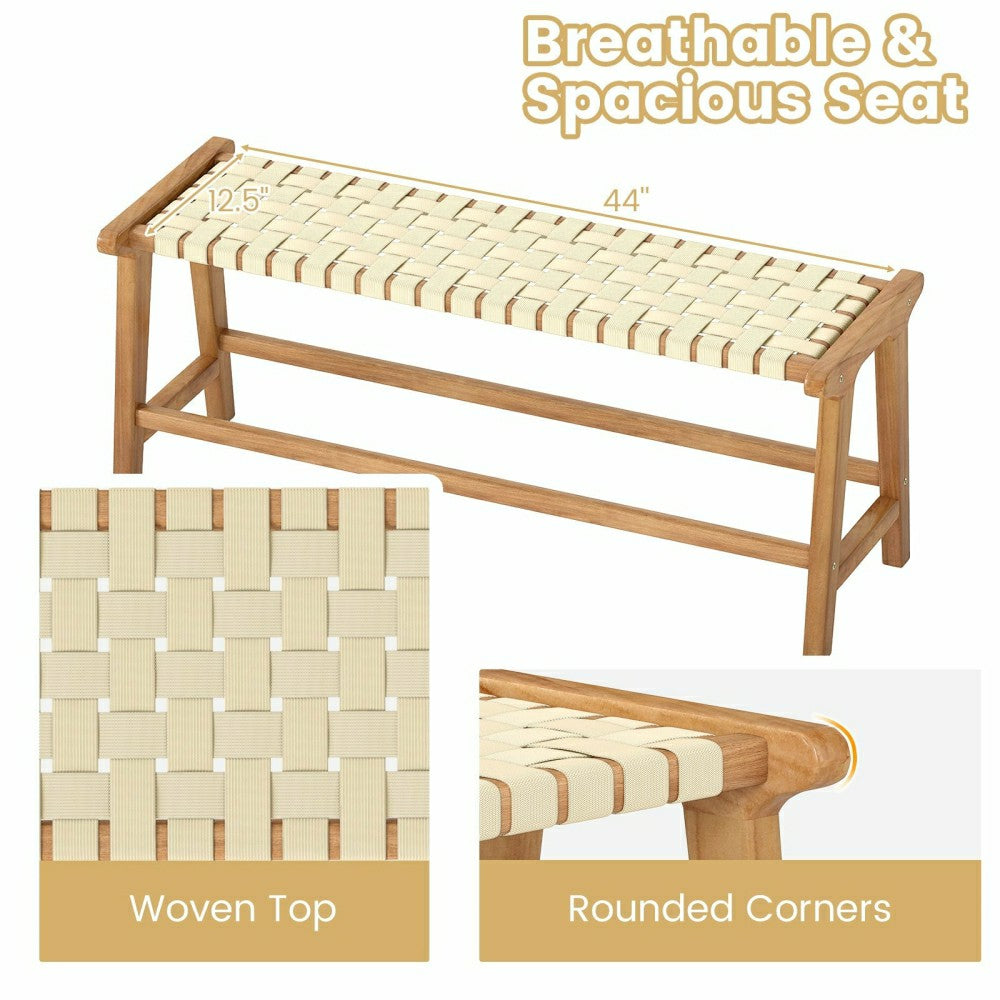 Teak Wood Patio Bench with Woven Seat | Plow & Hearth