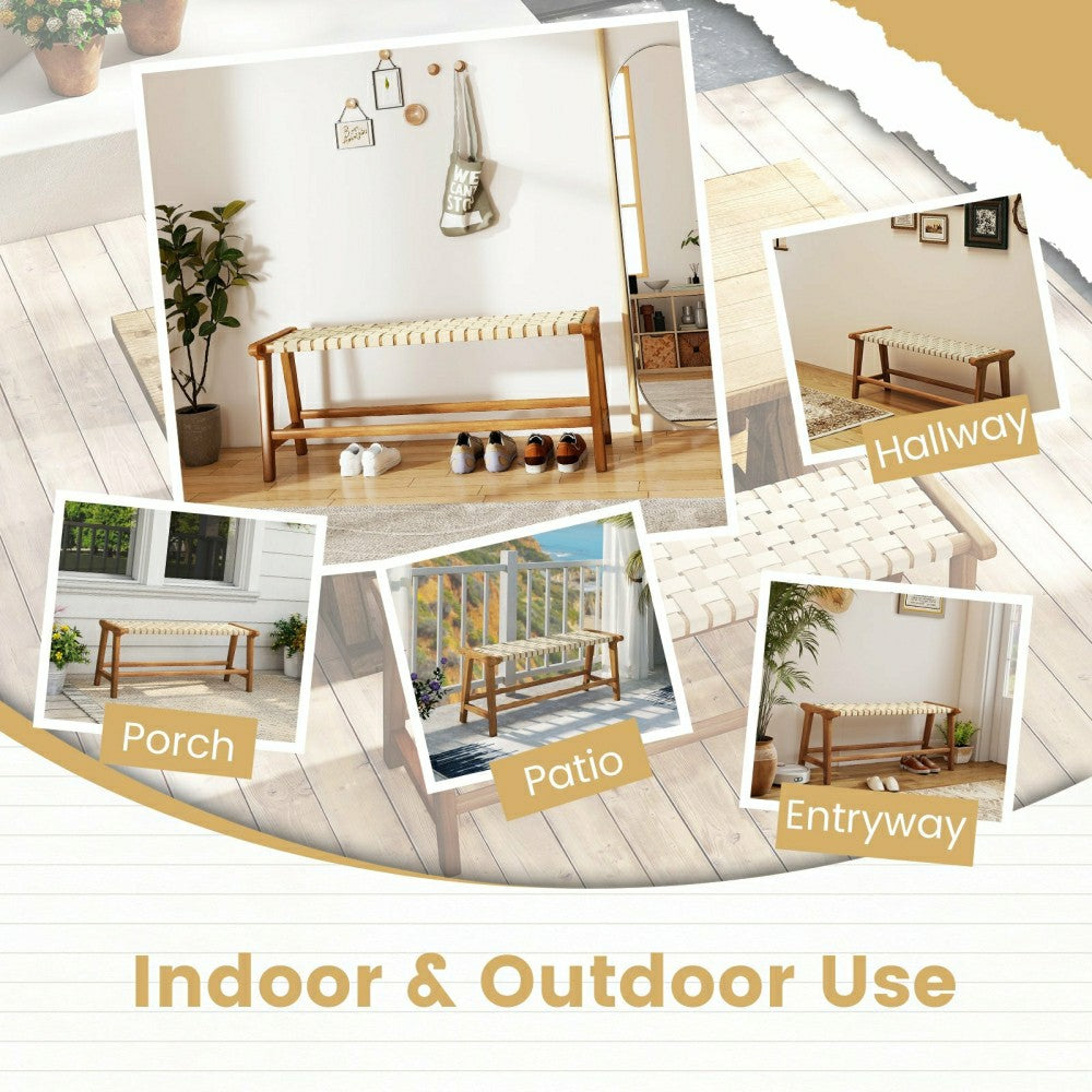 Teak Wood Patio Bench with Woven Seat | Plow & Hearth