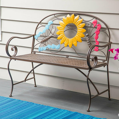 Sunflower with Butterflies Metal Outdoor Bench | Plow & Hearth