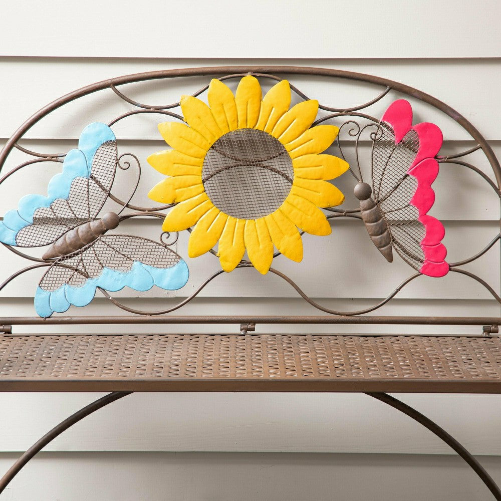 Sunflower with Butterflies Metal Outdoor Bench | Plow & Hearth