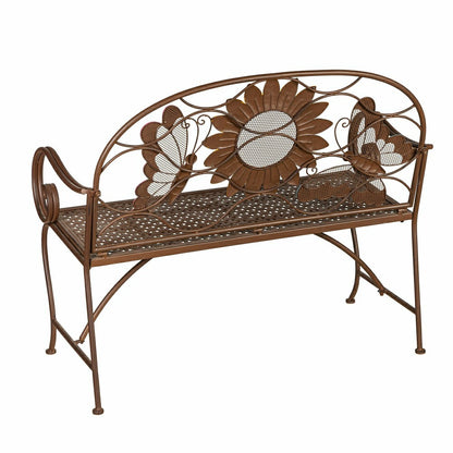 Sunflower with Butterflies Metal Outdoor Bench | Plow & Hearth