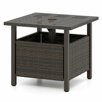 Outdoor Side Table All-Weather PE Wicker Patio Table with Umbrella Hol | Plow & Hearth