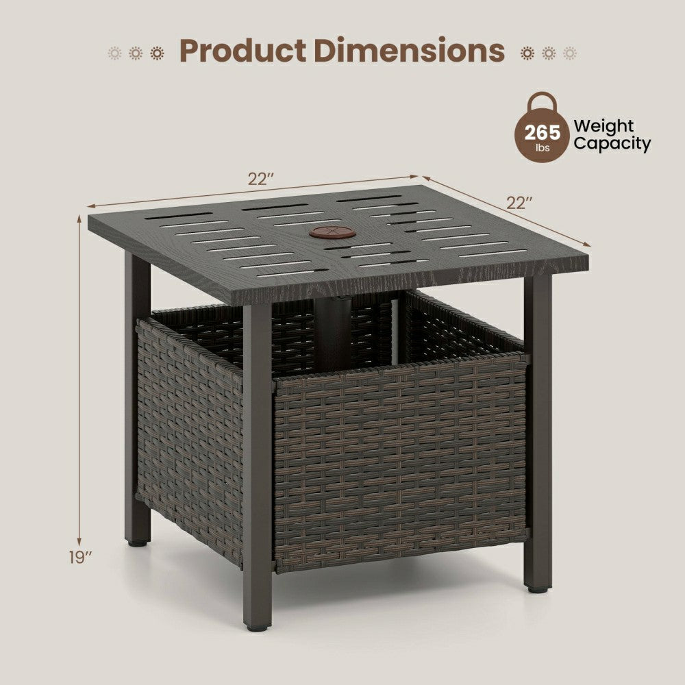Outdoor Side Table All-Weather PE Wicker Patio Table with Umbrella Hol | Plow & Hearth