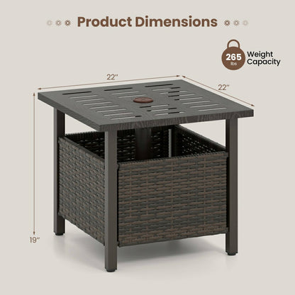 Outdoor Side Table All-Weather PE Wicker Patio Table with Umbrella Hol | Plow & Hearth