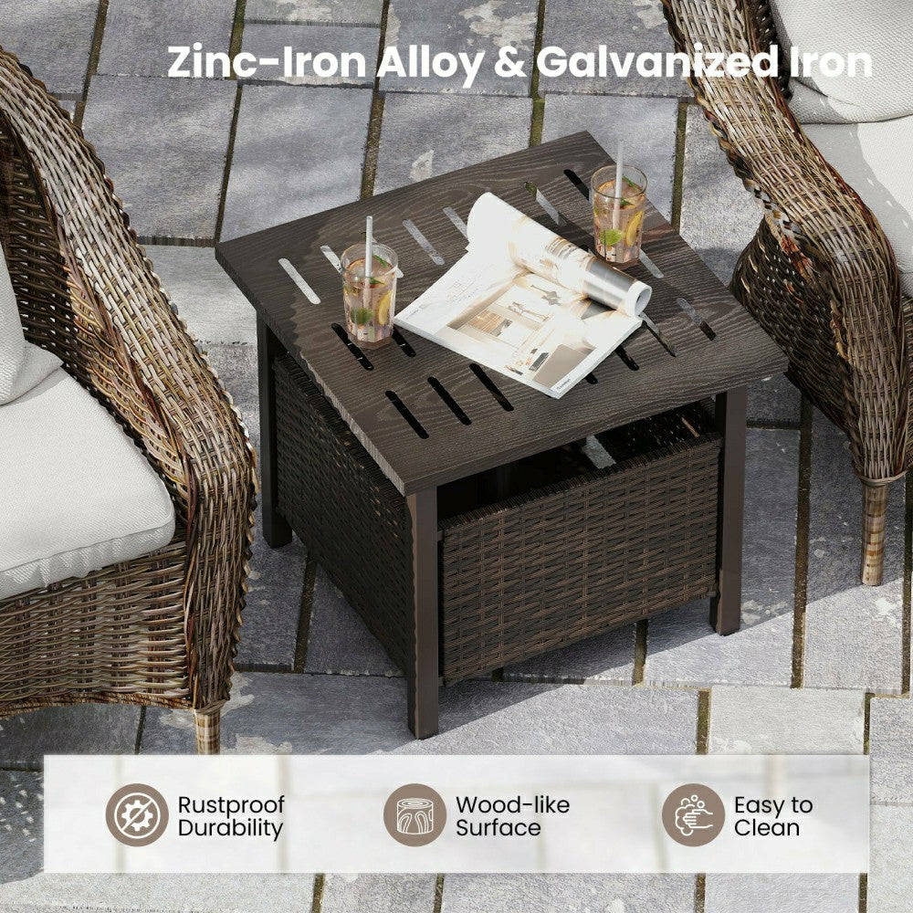 Outdoor Side Table All-Weather PE Wicker Patio Table with Umbrella Hol | Plow & Hearth