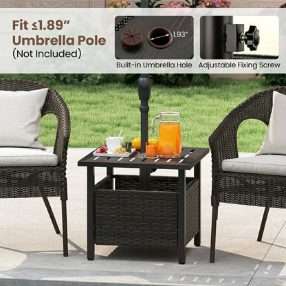 Outdoor Side Table All-Weather PE Wicker Patio Table with Umbrella Hol | Plow & Hearth