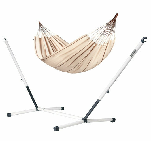 Nautico Cool Grey Organic Nougat - Organic Cotton Double Hammock with  | Plow & Hearth