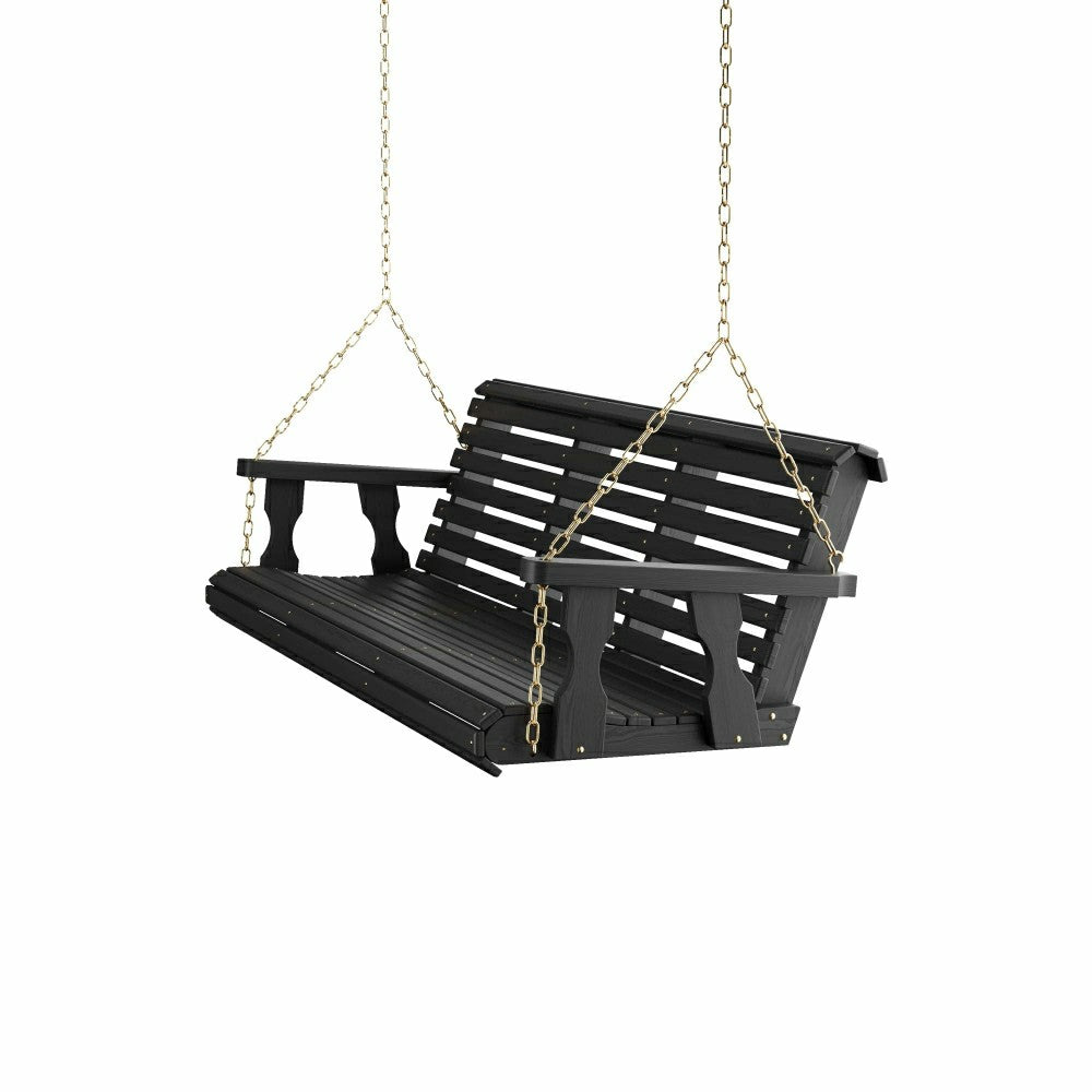 Amish Casual 3 Foot Roll Back Porch Swing in Black Stain | Plow & Hearth