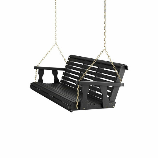 Amish Casual 3 Foot Roll Back Porch Swing in Black Stain | Plow & Hearth