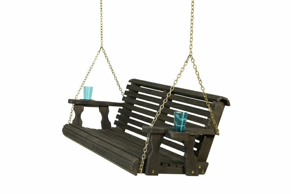 Amish Casual 3 Foot Roll Back Porch Swing in Black Stain | Plow & Hearth