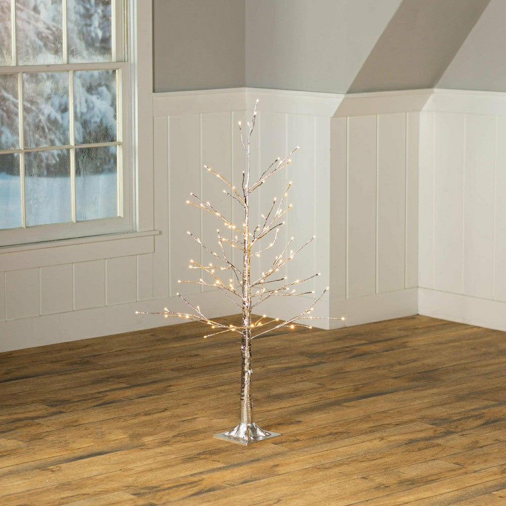 4'H Indoor/Outdoor Silver Metallic Tree with 112 Lights | Plow & Hearth