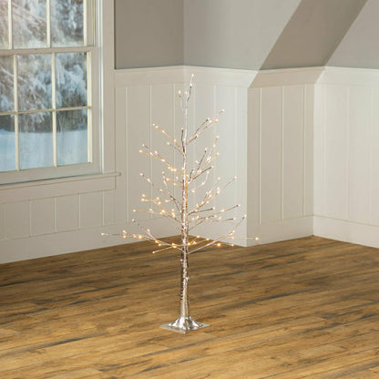 4'H Indoor/Outdoor Silver Metallic Tree with 112 Lights | Plow & Hearth