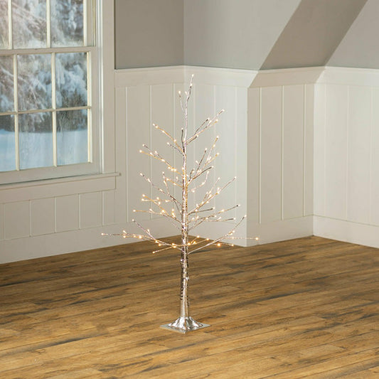 4'H Indoor/Outdoor Silver Metallic Tree with 112 Lights | Plow & Hearth
