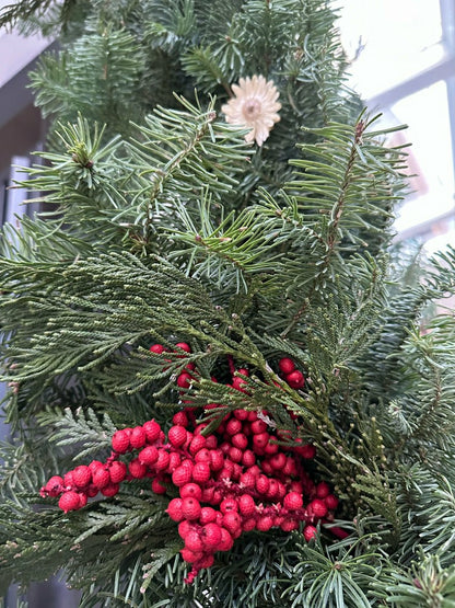 Noble Fir and Red Berries Fresh Garland, 12' | Plow & Hearth