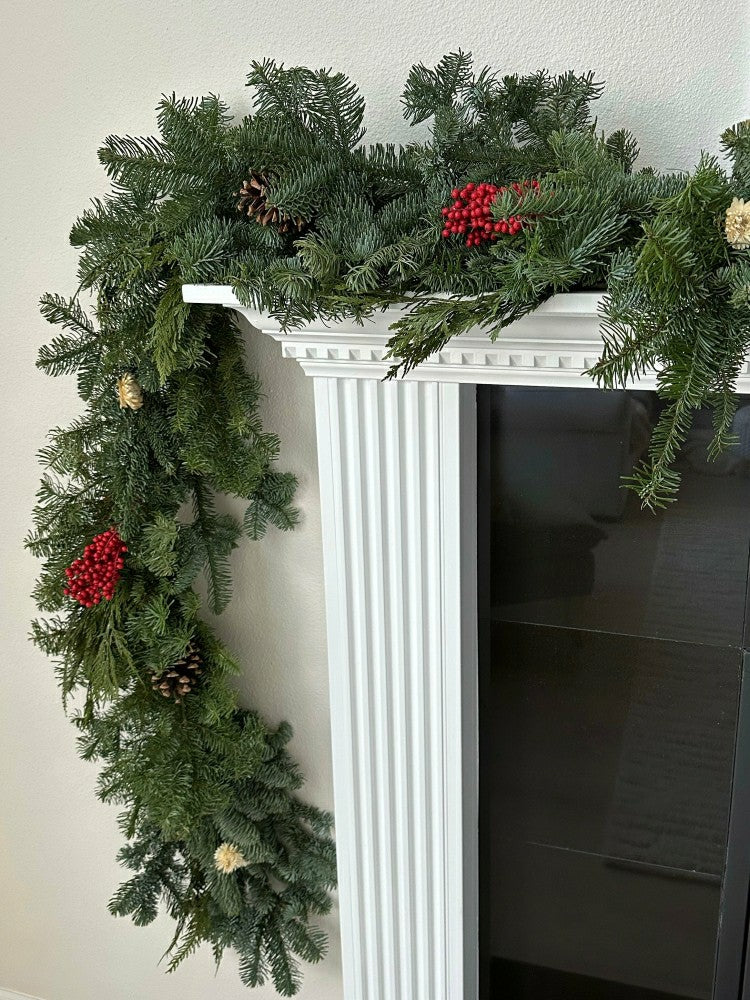 Noble Fir and Red Berries Fresh Garland, 6' | Plow & Hearth