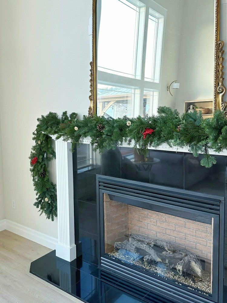 Noble Fir and Red Berries Fresh Garland, 6' | Plow & Hearth
