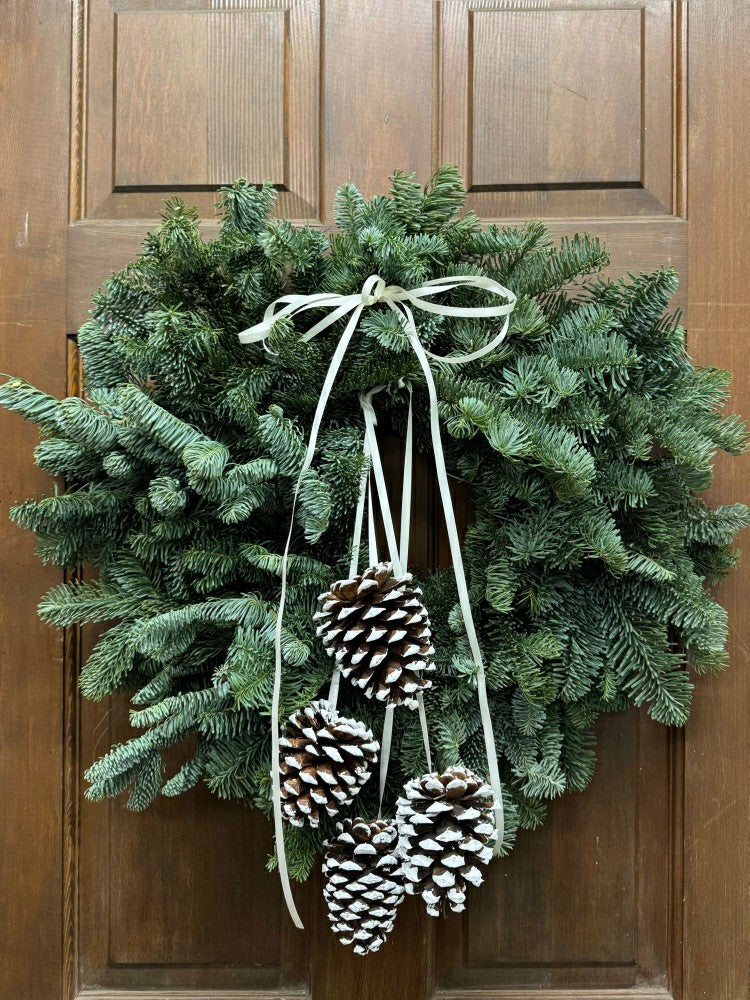 Noble Fir and Pinecone Fresh Wreath, 20" | Plow & Hearth