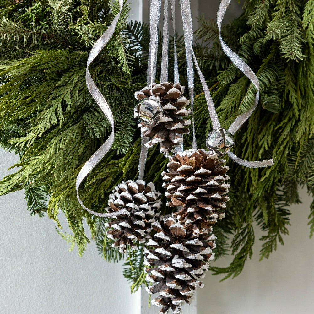 Noble Fir and Pinecone Fresh Wreath with Bells, 20" | Plow & Hearth
