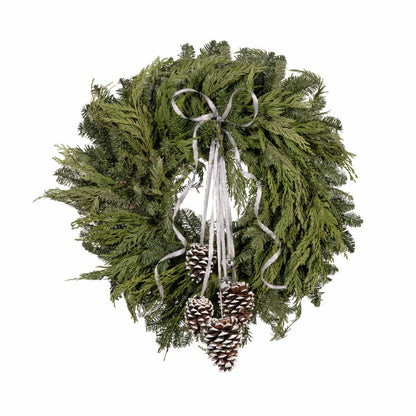 Noble Fir and Pinecone Fresh Wreath with Bells, 20" | Plow & Hearth
