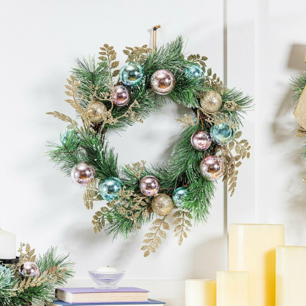 Season to Sparkle Wreath Artificial with Ornaments, 24"H | Plow & Hearth