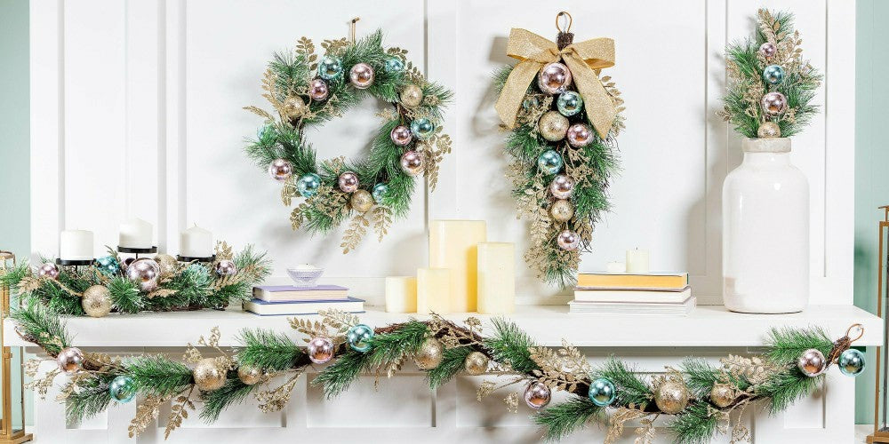 Season to Sparkle Wreath Artificial with Ornaments, 24"H | Plow & Hearth