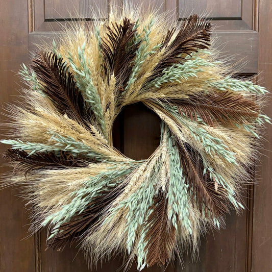 Blond Wheat and Fern Fonds Dried Wreath | Plow & Hearth