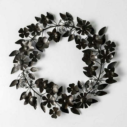Recycled Metal Black Floral Leaf Wreath | Plow & Hearth