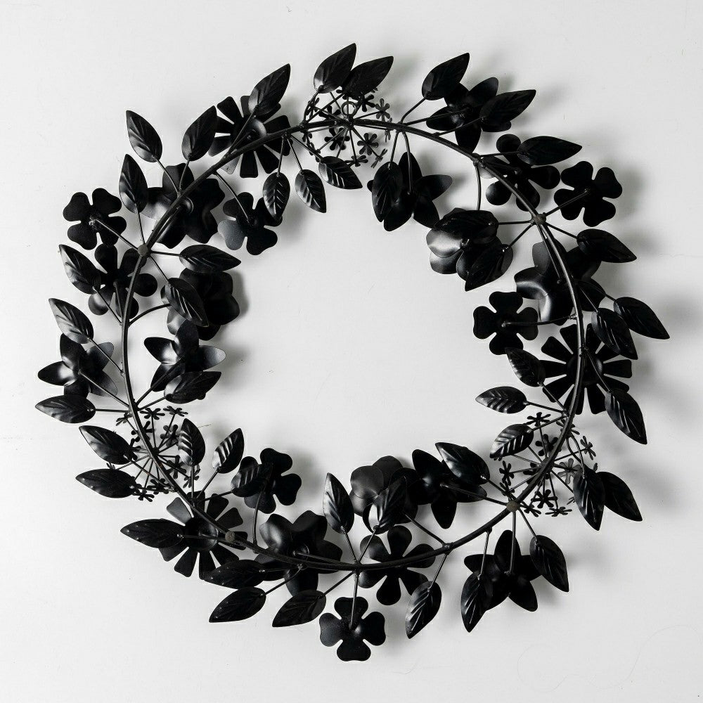 Recycled Metal Black Floral Leaf Wreath | Plow & Hearth
