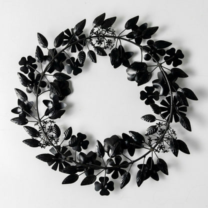 Recycled Metal Black Floral Leaf Wreath | Plow & Hearth