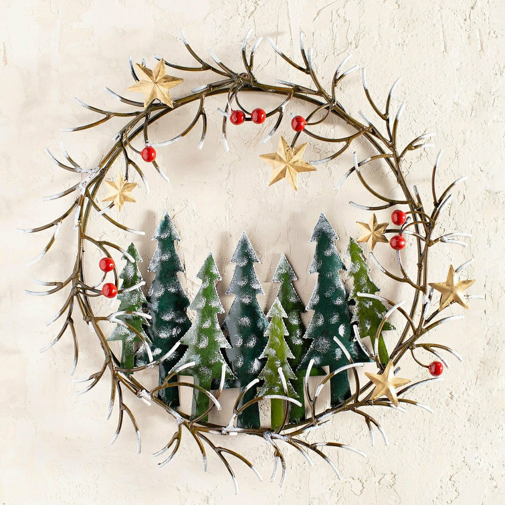 Handcrafted Trees and Stars Metal Indoor/Outdoor Wreath | Plow & Hearth