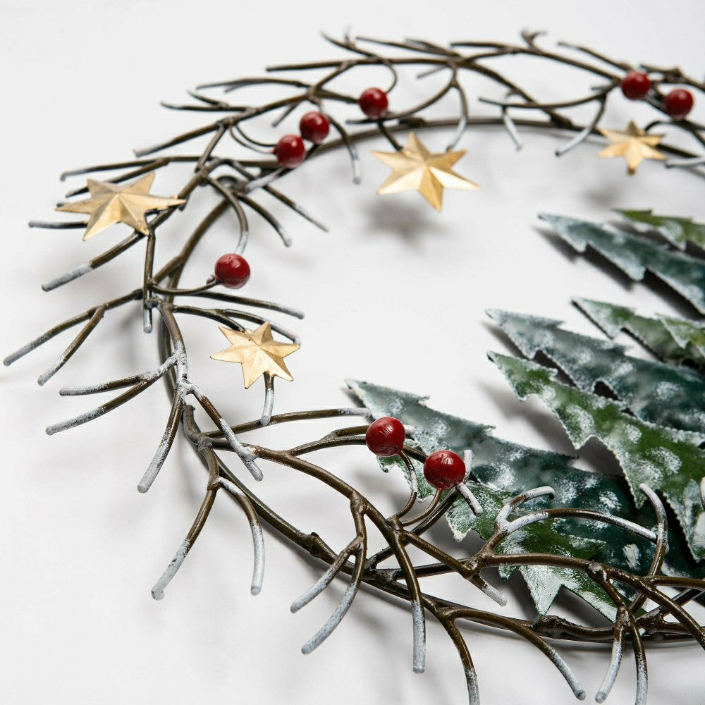 Handcrafted Trees and Stars Metal Indoor/Outdoor Wreath | Plow & Hearth