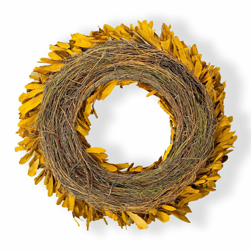 Dried 22" Natural Integrifolia Wreath, Saffron | Plow & Hearth