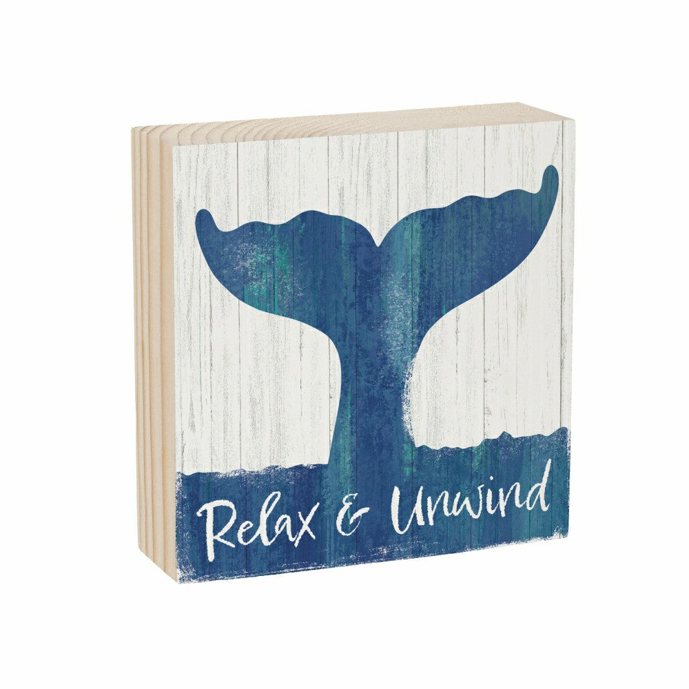 Coastal Relax Whale Sign Wood Block, 6"x6" | Plow & Hearth