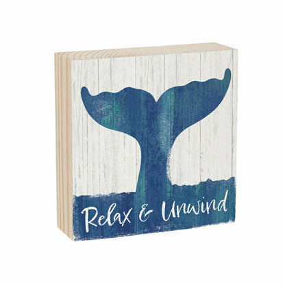 Coastal Relax Whale Sign Wood Block, 6"x6" | Plow & Hearth
