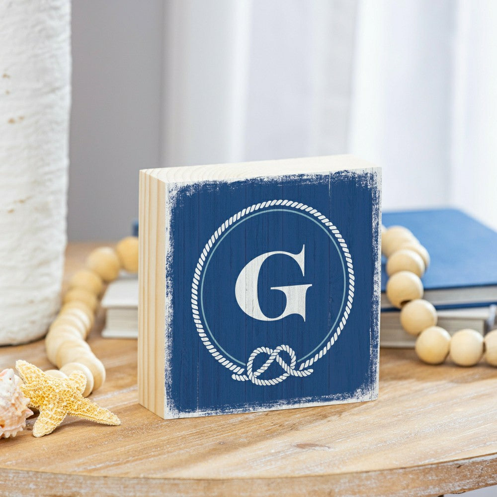 Coastal Monogram Nautical Sign Wood Block "G", 6"x6" | Plow & Hearth