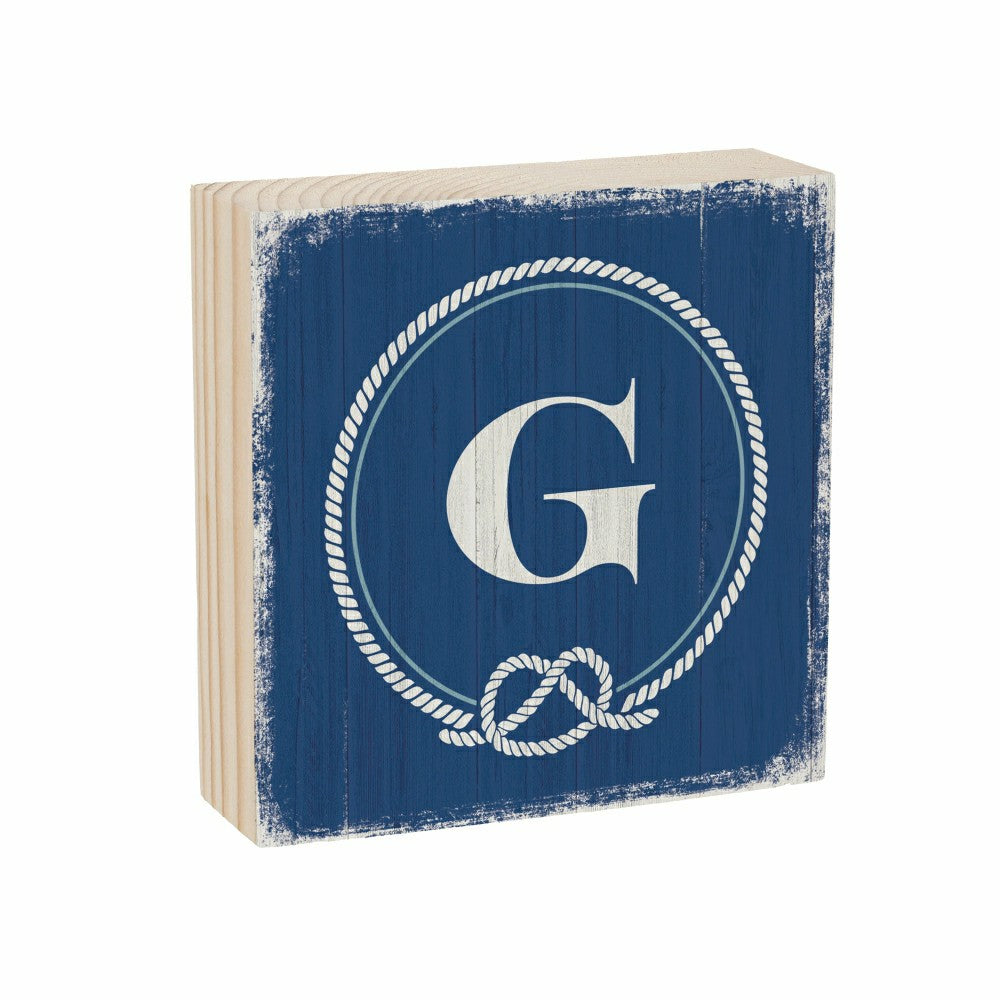 Coastal Monogram Nautical Sign Wood Block "G", 6"x6" | Plow & Hearth