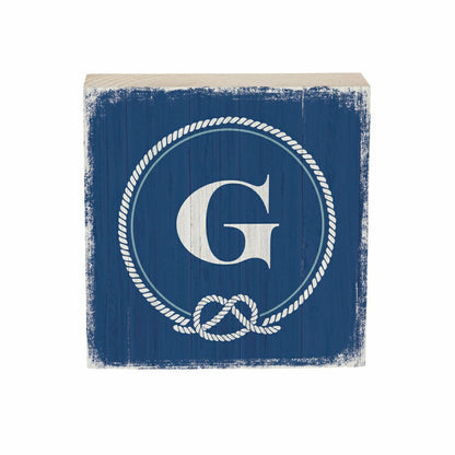 Coastal Monogram Nautical Sign Wood Block "G", 6"x6" | Plow & Hearth