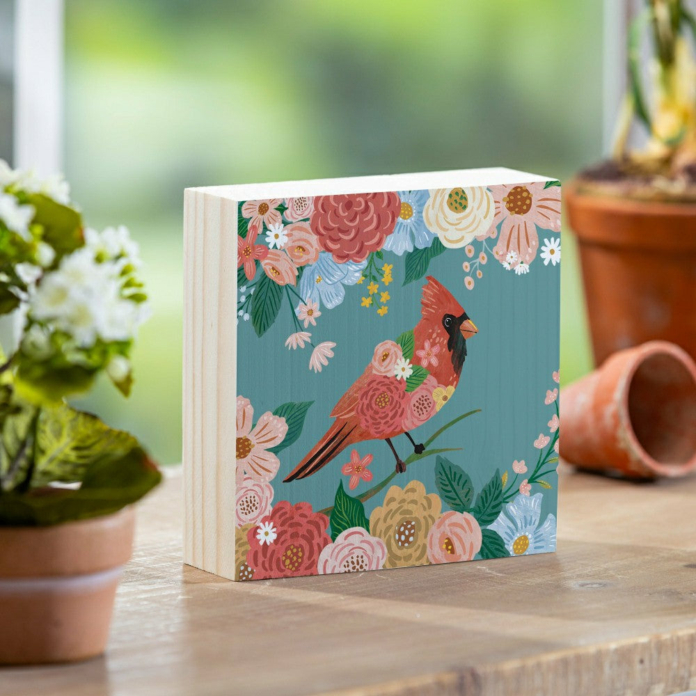 What She Shed Cardinal Sign Wood Block, 6"x6" | Plow & Hearth