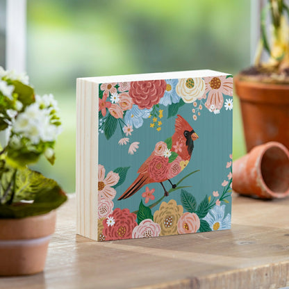 What She Shed Cardinal Sign Wood Block, 6"x6" | Plow & Hearth