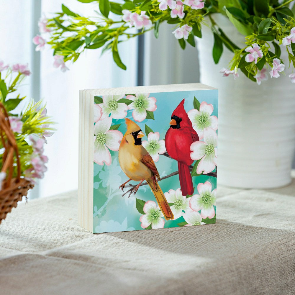 What She Shed Cardinal Sign Wood Block, 6"x6" | Plow & Hearth