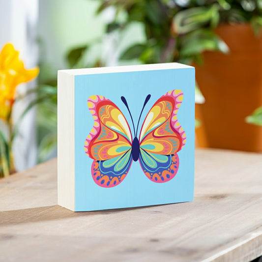 Bunny Blooms Butterfly Sign Wood Block, 6"x6" | Plow & Hearth