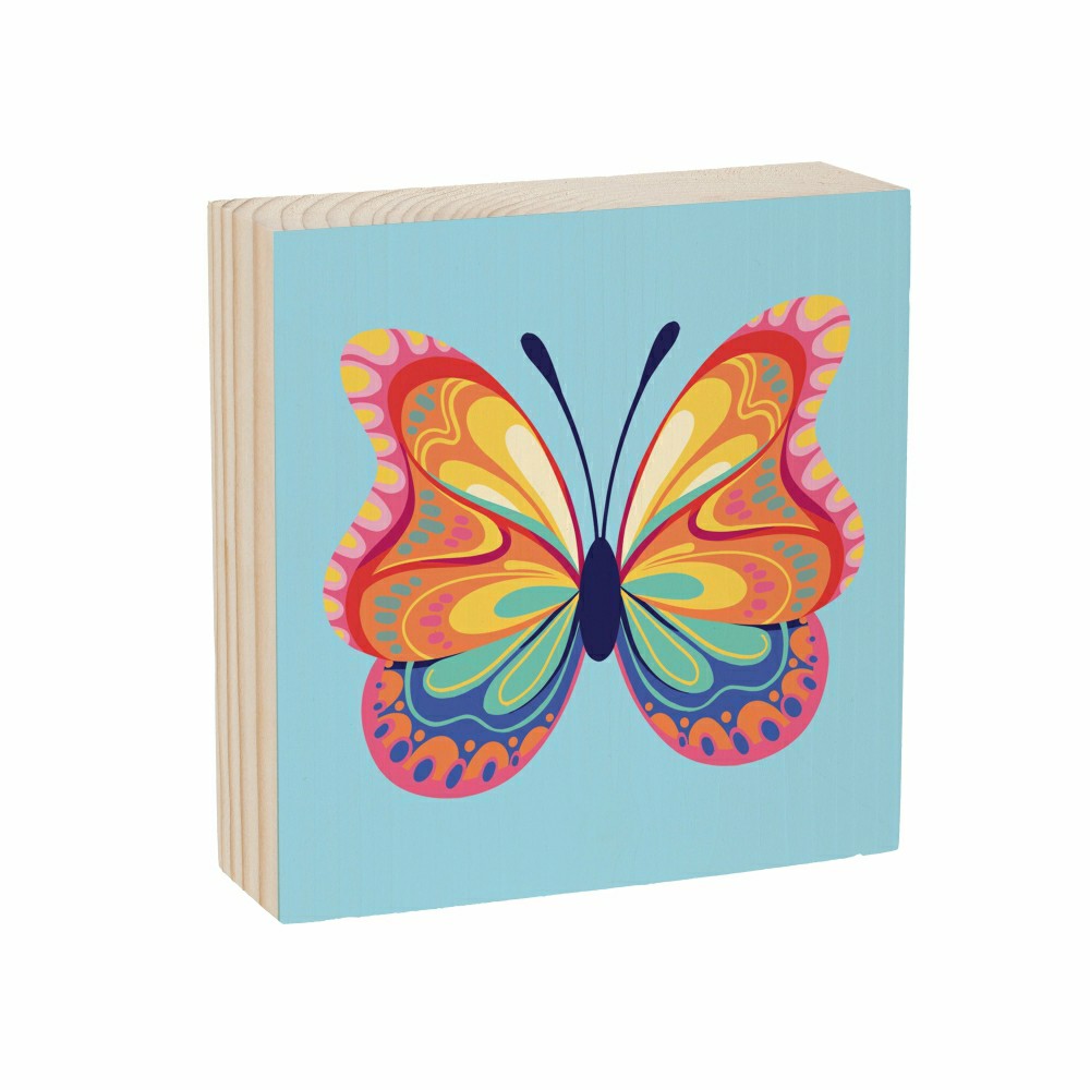 Bunny Blooms Butterfly Sign Wood Block, 6"x6" | Plow & Hearth
