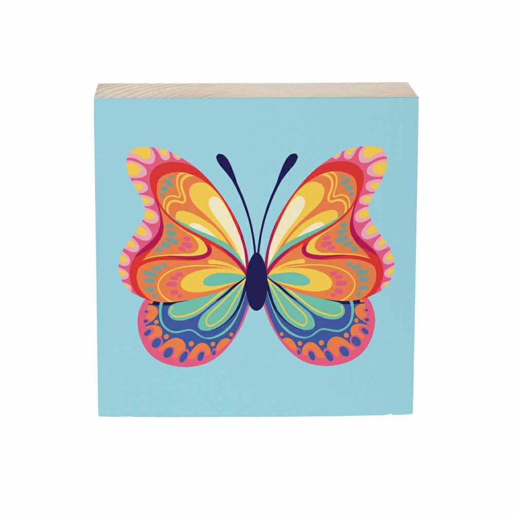 Bunny Blooms Butterfly Sign Wood Block, 6"x6" | Plow & Hearth