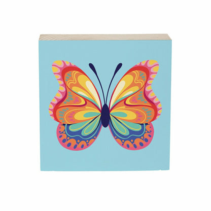 Bunny Blooms Butterfly Sign Wood Block, 6"x6" | Plow & Hearth