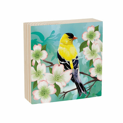 What She Shed Goldfinch Dogwood Blossoms Sign Wood Block, 6"x6" | Plow & Hearth