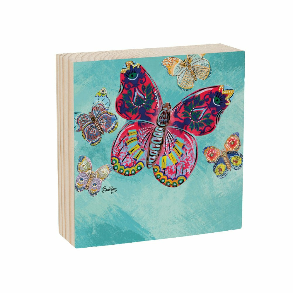 Seaside Retreat Sign Wood Block, Butterflies, Your Text Here, 6"x6" | Plow & Hearth