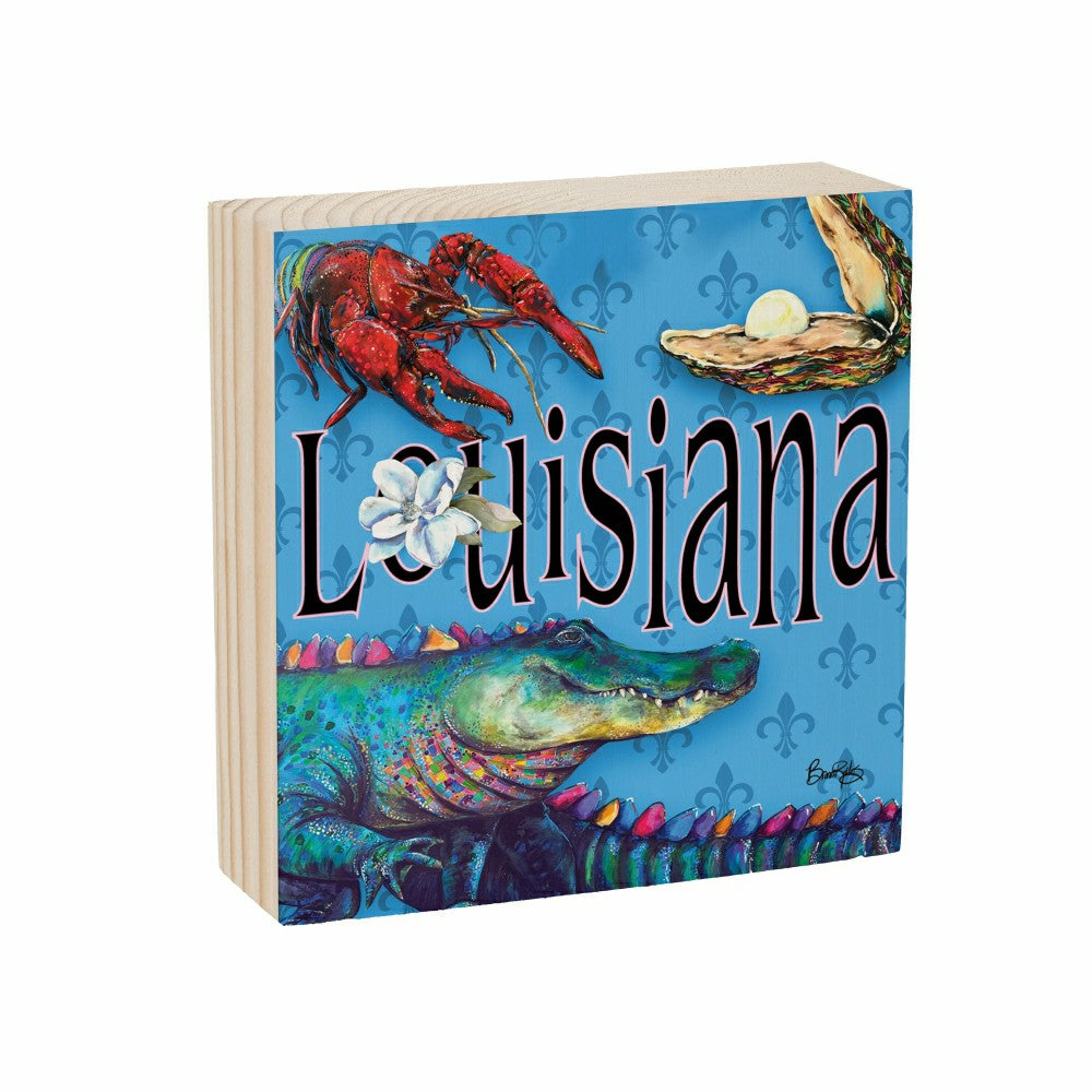 Seaside Retreat Sign Wood Block, Louisiana Alligator, 6"x6" | Plow & Hearth
