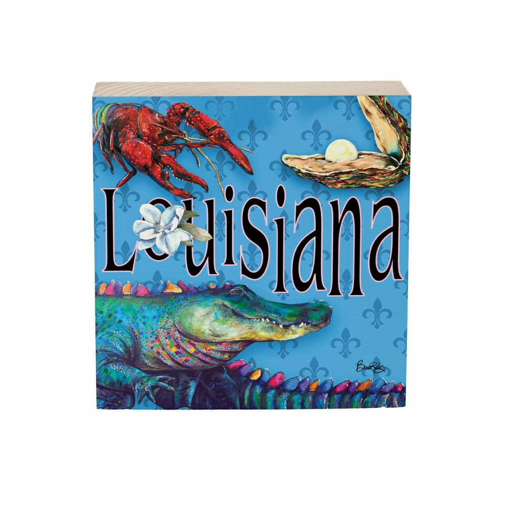 Seaside Retreat Sign Wood Block, Louisiana Alligator, 6"x6" | Plow & Hearth