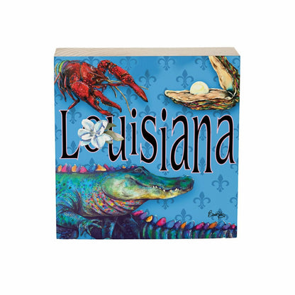 Seaside Retreat Sign Wood Block, Louisiana Alligator, 6"x6" | Plow & Hearth