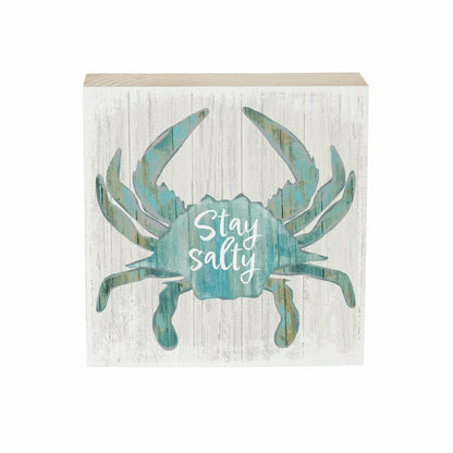 Coastal Salty Crab Sign Wood Block, 6"x6" | Plow & Hearth